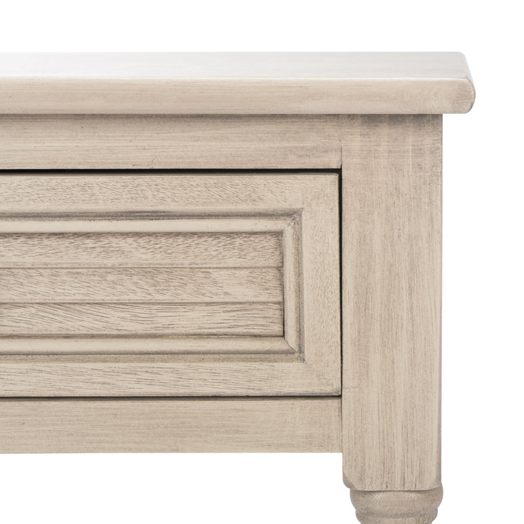Greige Turned-Leg 22" Wood & Stone Accent Table with Drawer