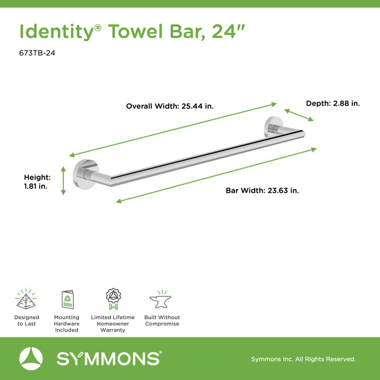 Identity 24" Chrome Wall Mounted Metal Towel Bar