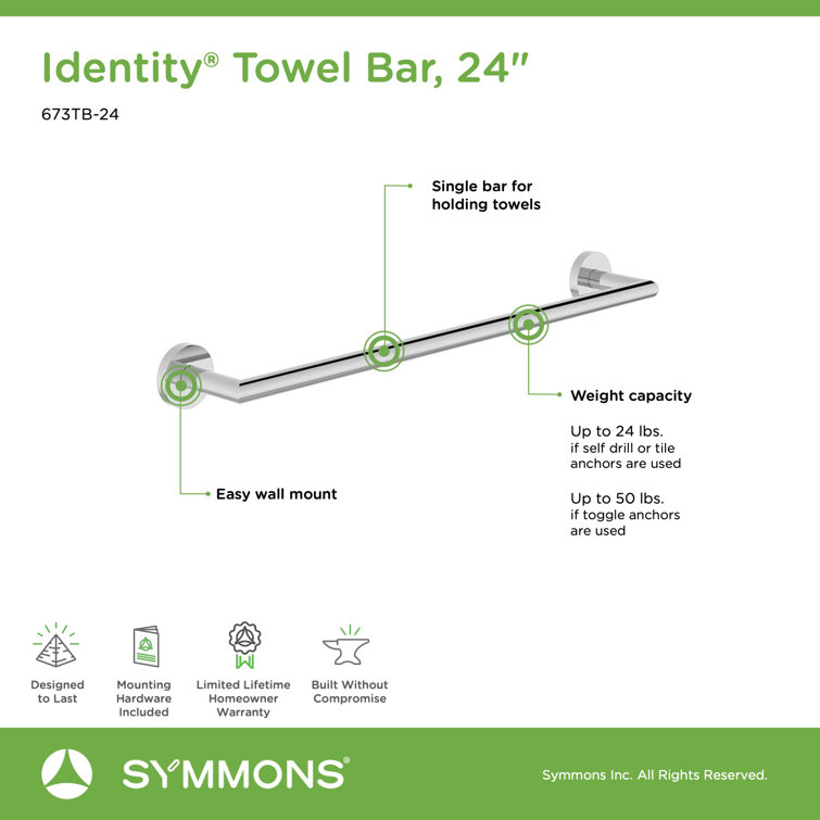 Identity 24" Chrome Wall Mounted Metal Towel Bar
