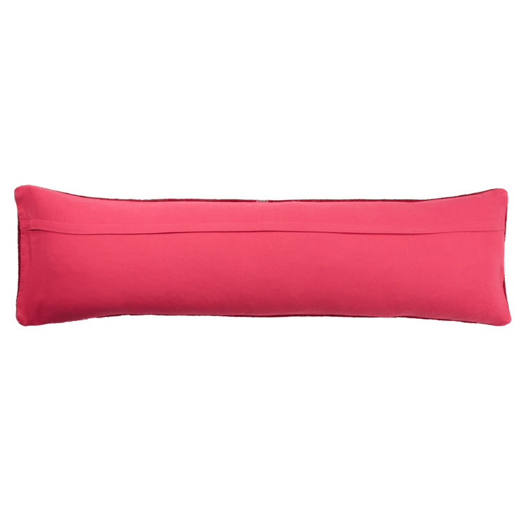 Red Wool Blend Embroidered Lumbar Pillow with Cotton Back