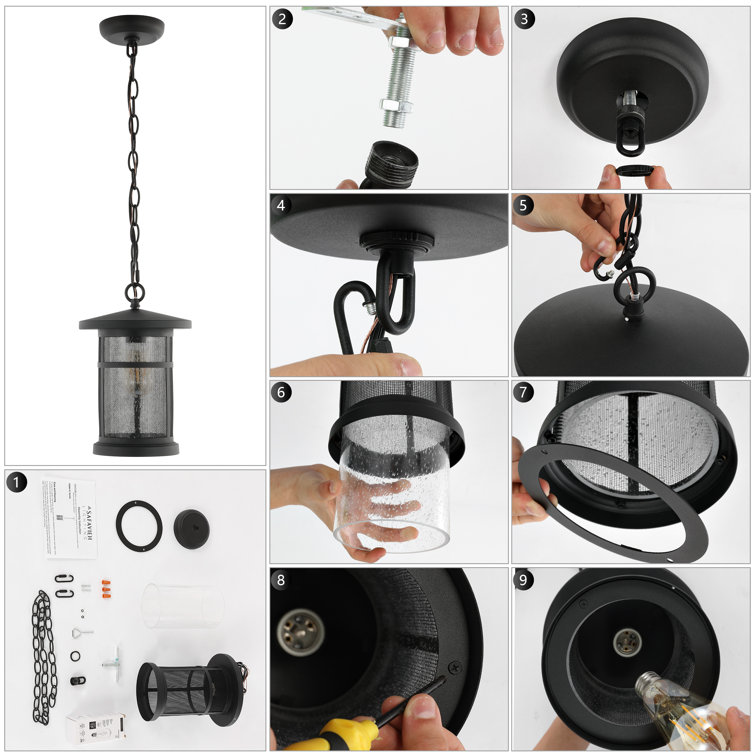 Osprey Extendable Black Glass Lantern Pendant Light