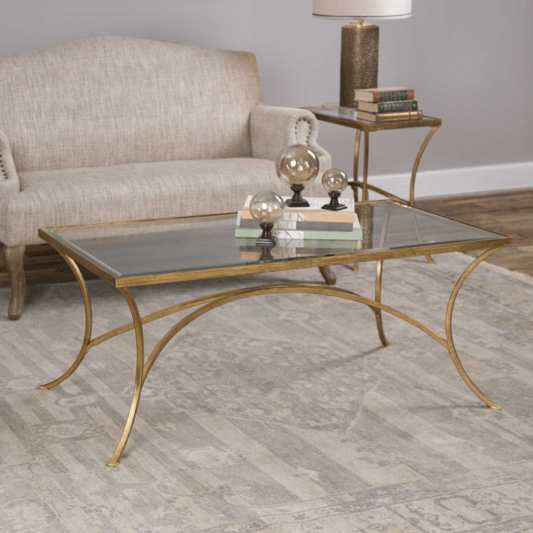 Gold Rectangular Metal and Glass Coffee Table