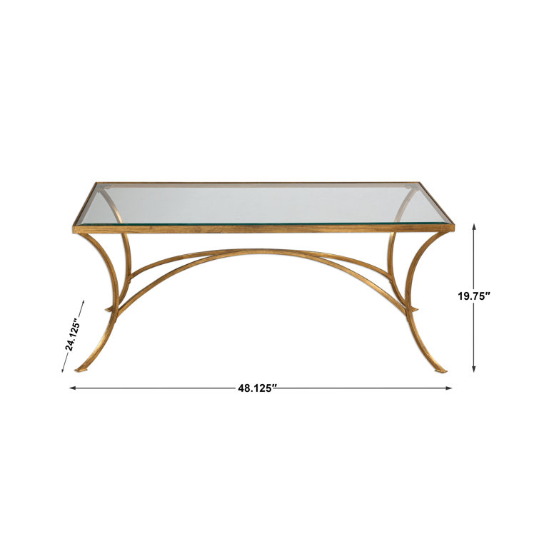 Gold Rectangular Metal and Glass Coffee Table