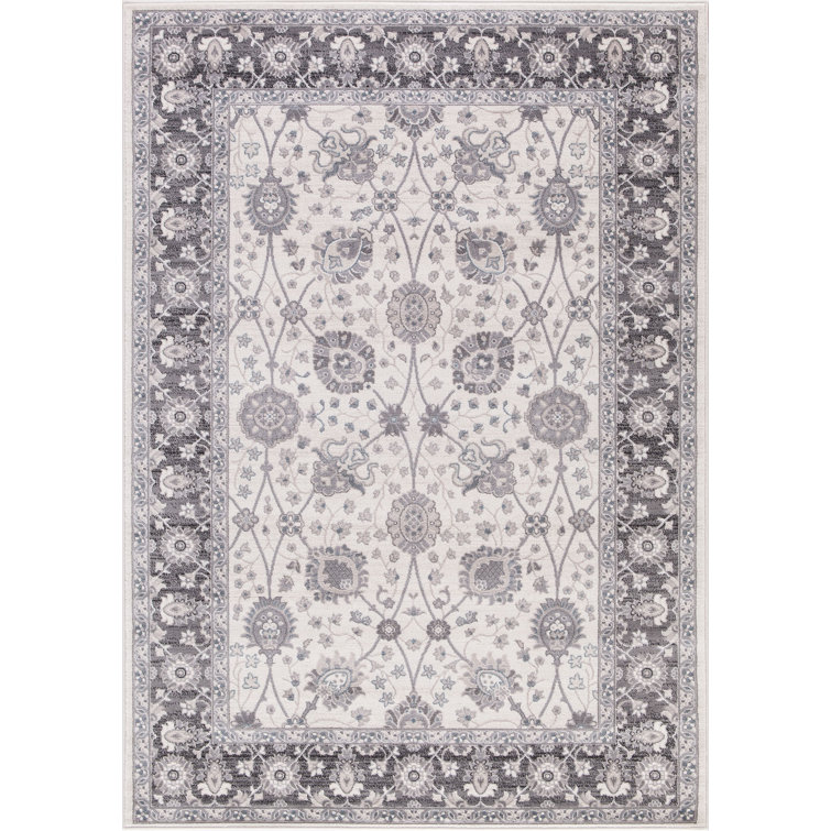 Ivory and Grey Tufted Synthetic 6'7" x 9'3" Stain-Resistant Area Rug