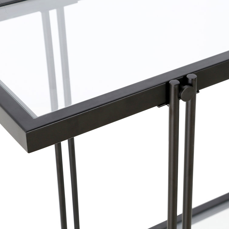 Inez 42'' Blackened Bronze Metal and Glass Console Table with Storage