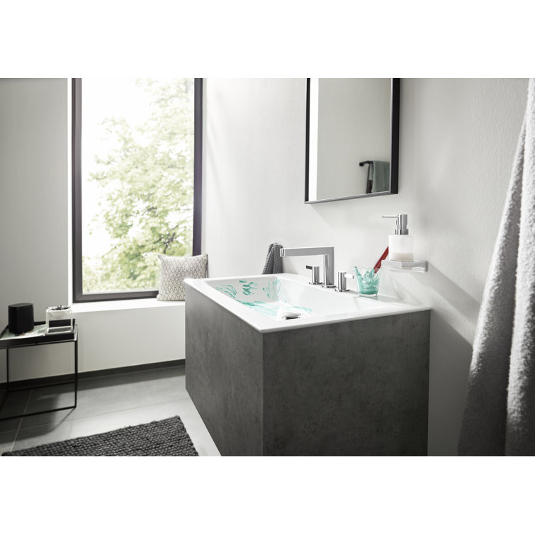 Modern Black Brass Widespread Faucet with Chrome Accents