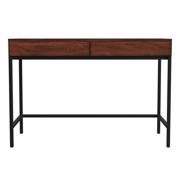Carl 45" Black Metal Base & Walnut Finish Wood Writing Desk with Drawers