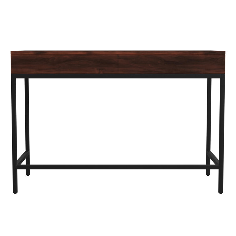 Carl 45" Black Metal Base & Walnut Finish Wood Writing Desk with Drawers