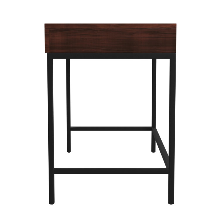 Carl 45" Black Metal Base & Walnut Finish Wood Writing Desk with Drawers