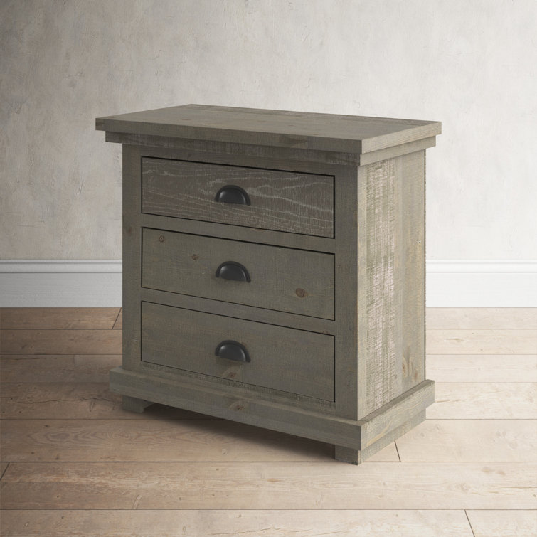 Rustic Brown 3-Drawer Weathered Pine Nightstand