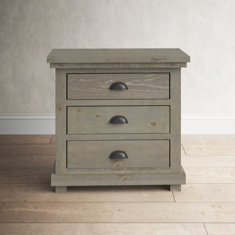 Rustic Brown 3-Drawer Weathered Pine Nightstand