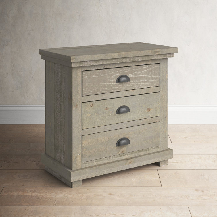 Rustic Brown 3-Drawer Weathered Pine Nightstand