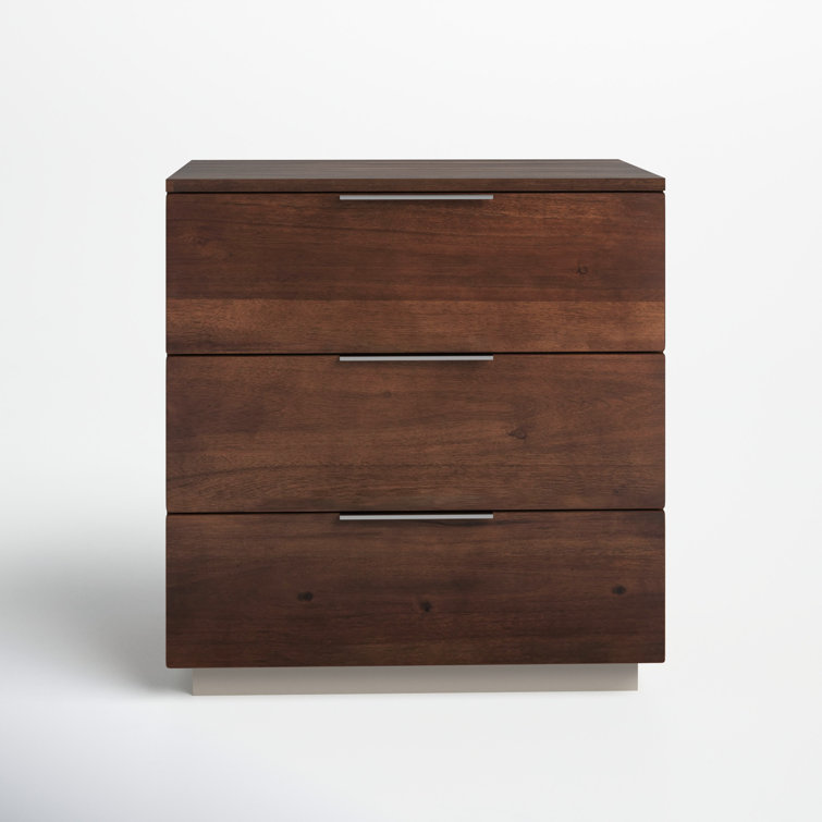 Brylin 3-Drawer Dark Walnut Nightstand with Chrome Accents