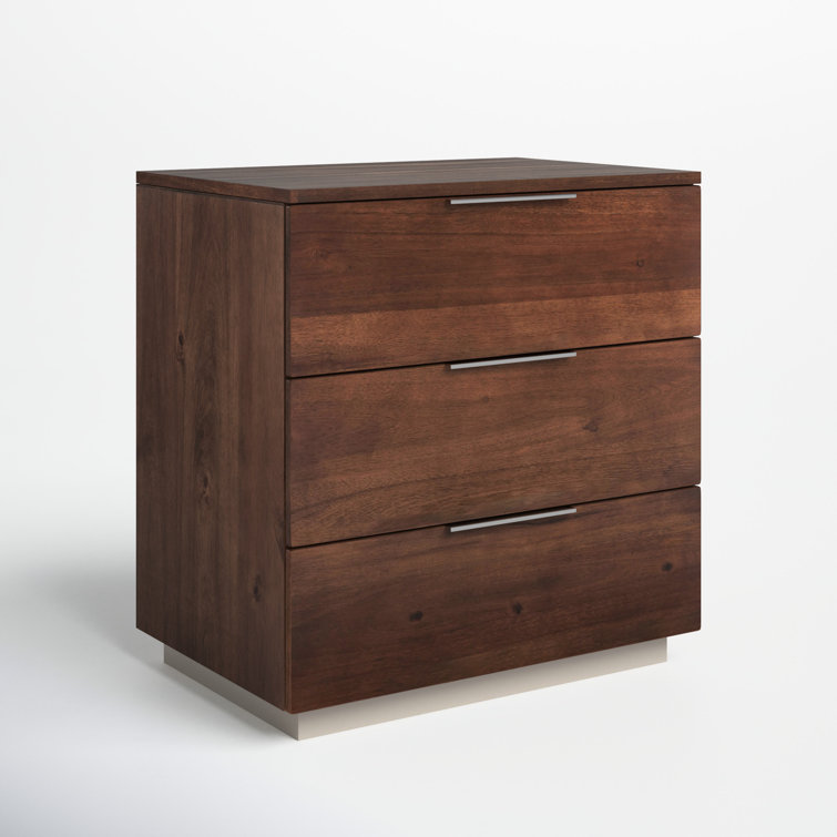 Brylin 3-Drawer Dark Walnut Nightstand with Chrome Accents