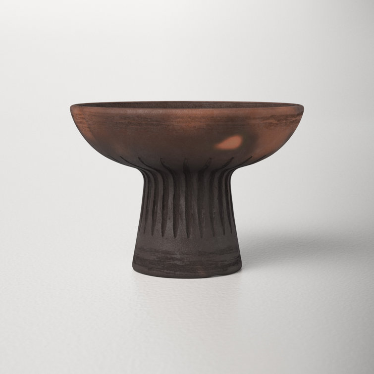 Handmade Terracotta Oval Decorative Bowl with Pedestal Base
