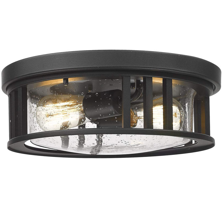 Black Metal and Glass 2-Light Drum Flush Mount Ceiling Light