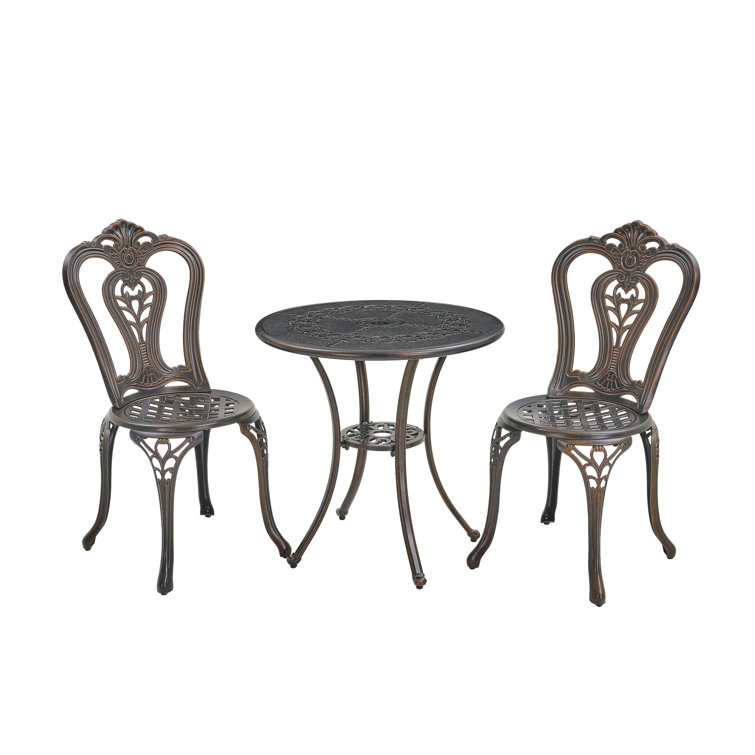 Bronze Finish Floral Motif Cast Aluminum Outdoor Bistro Set