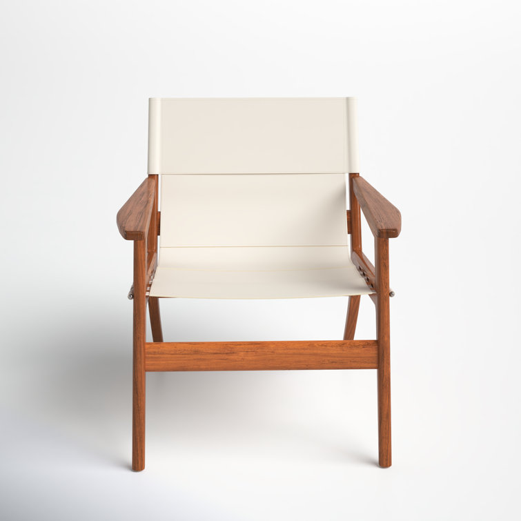 Culkin White Leather and Mahogany Wood Sling Chair