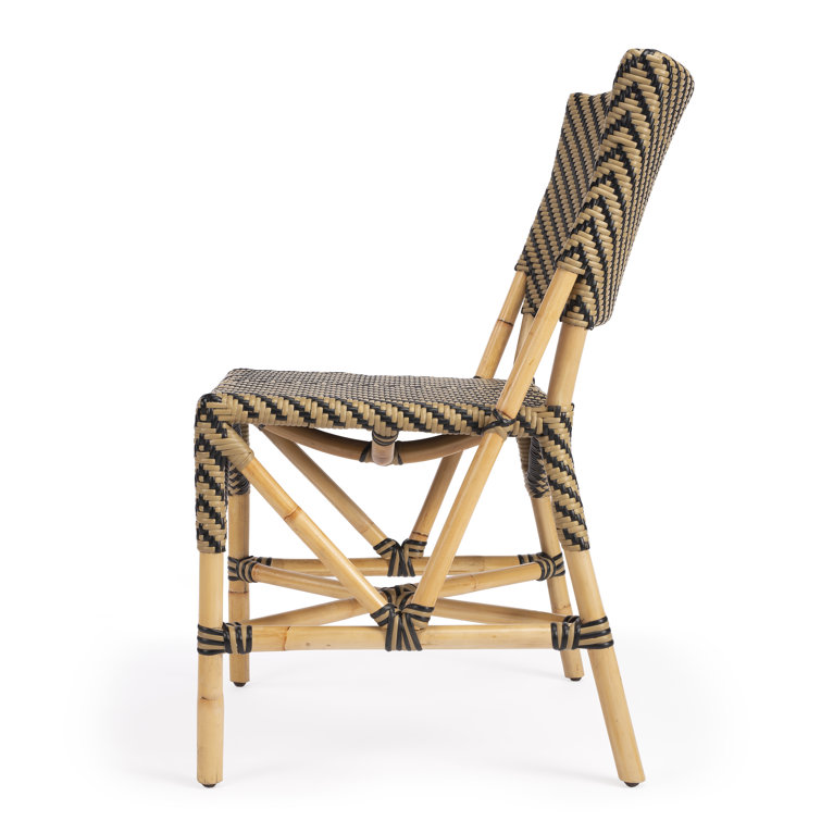 Ciel Coastal Bistro Black and Beige Striped Rattan Side Chair
