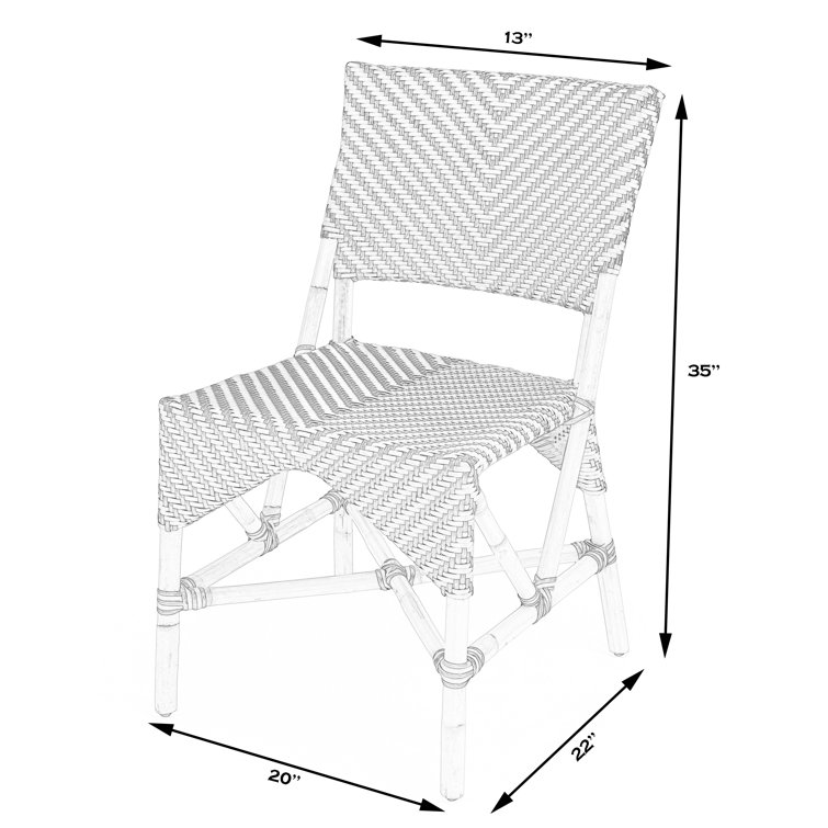 Ciel Coastal Bistro Black and Beige Striped Rattan Side Chair