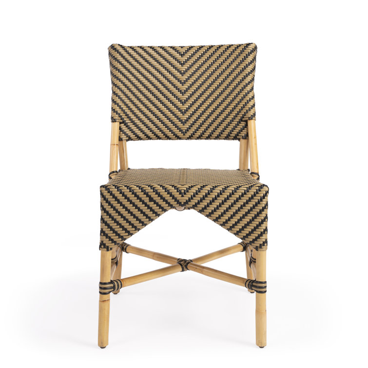 Ciel Coastal Bistro Black and Beige Striped Rattan Side Chair