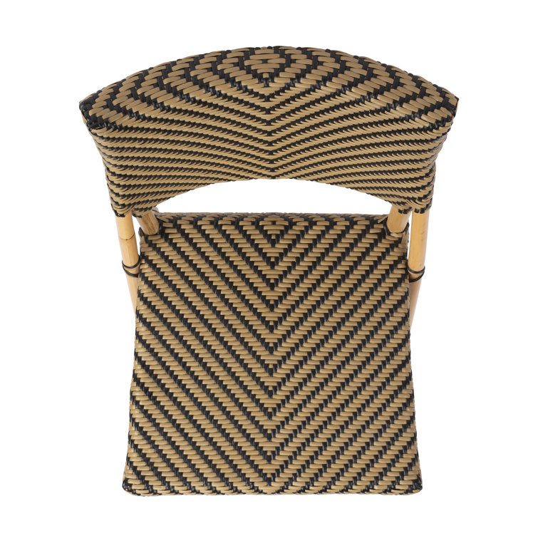 Ciel Coastal Bistro Black and Beige Striped Rattan Side Chair