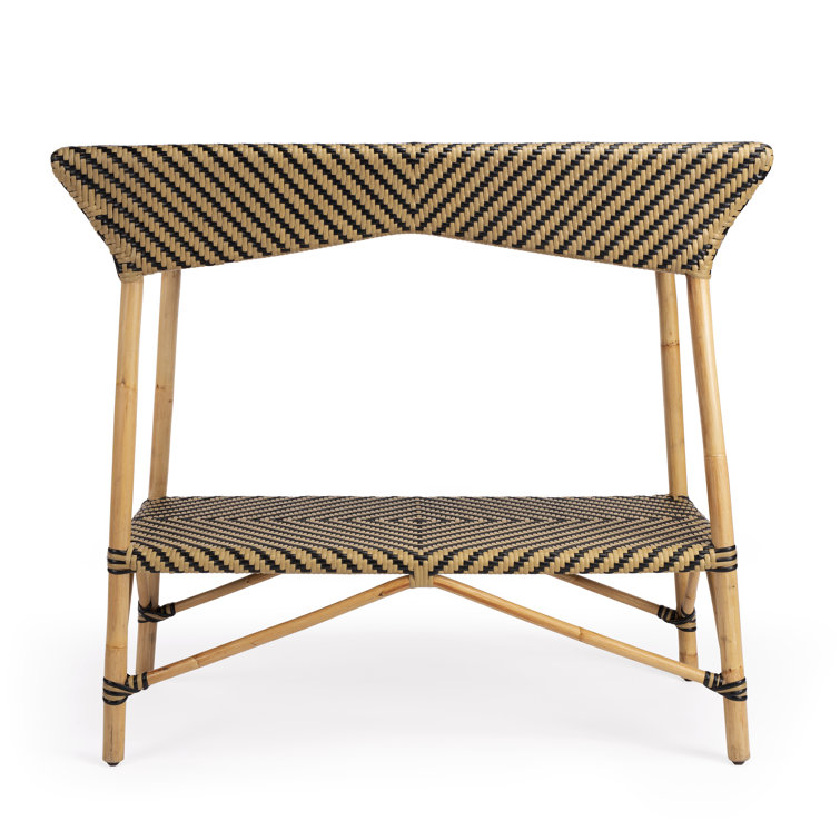 Ciel Coastal Bistro Beige & Black Rattan Bar Cart with Storage