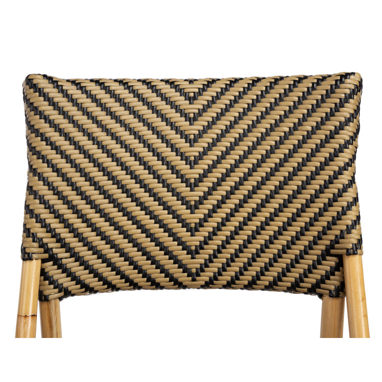 Ciel Coastal Bistro Black and Beige Striped Rattan Side Chair