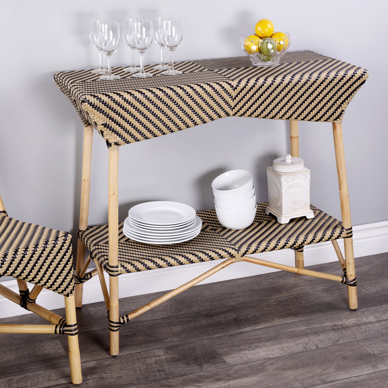 Ciel Coastal Bistro Beige & Black Rattan Bar Cart with Storage