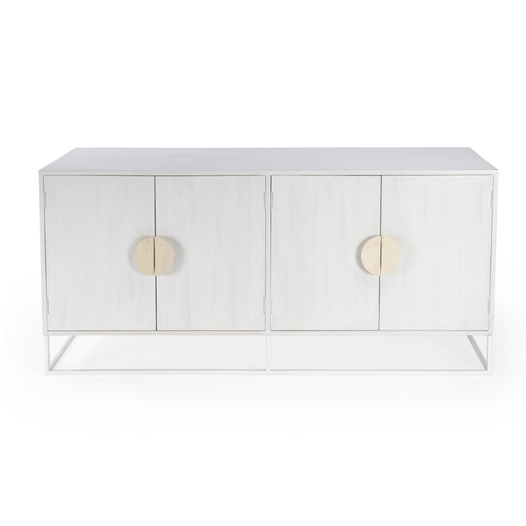 Modern Mid-Century White Mando Wood 63" TV Stand with Metal Frame