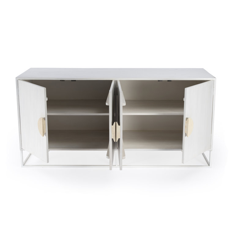 Modern Mid-Century White Mando Wood 63" TV Stand with Metal Frame