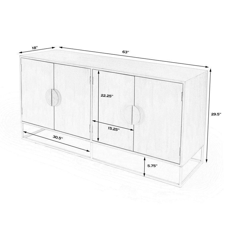 Modern Mid-Century White Mando Wood 63" TV Stand with Metal Frame