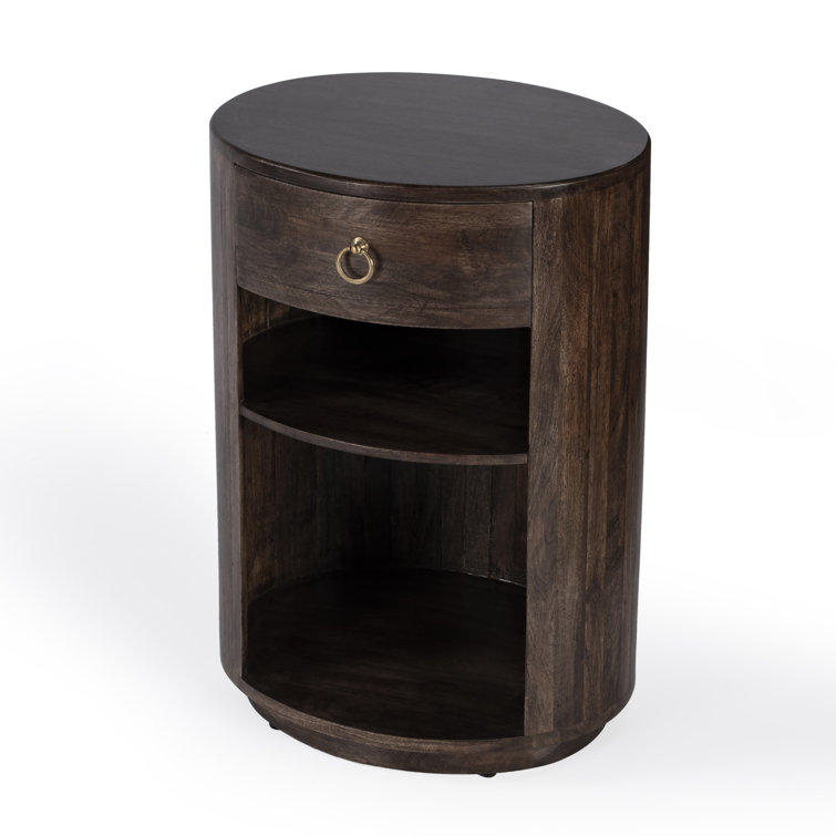 Carnolitta Modern Round Wood & Metal End Table with Storage