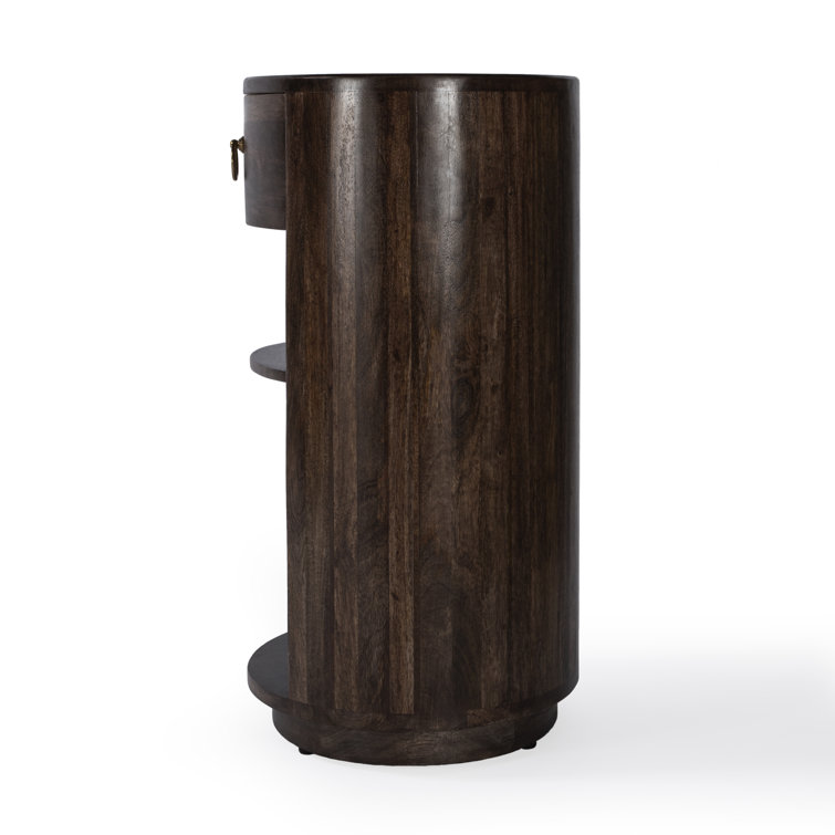 Carnolitta Modern Round Wood & Metal End Table with Storage