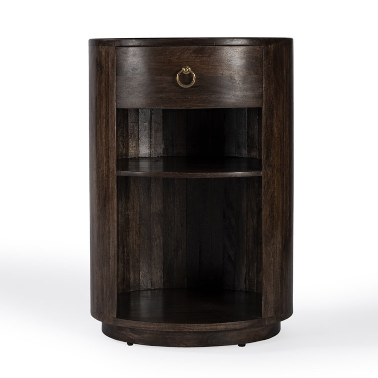Carnolitta Modern Round Wood & Metal End Table with Storage
