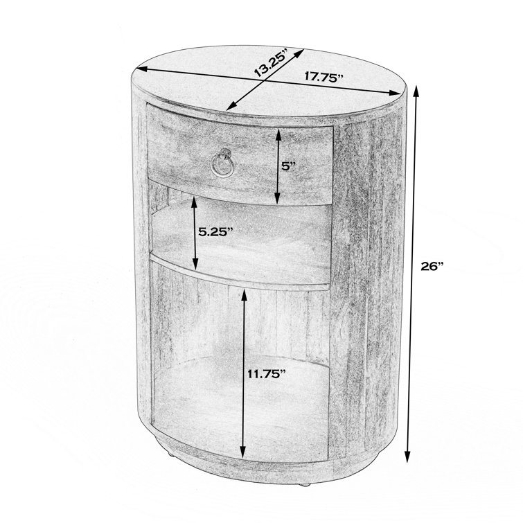 Carnolitta Modern Round Wood & Metal End Table with Storage