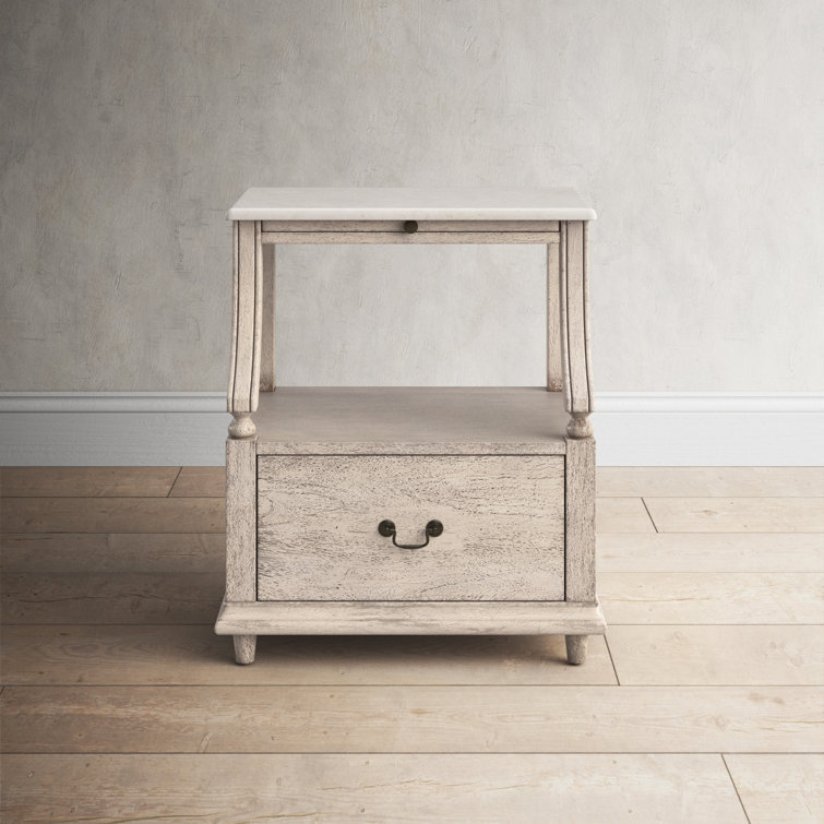 Gray Mahogany and Marble 1-Drawer Nightstand