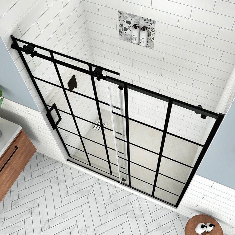 Kamaya XL 80" High x 56" Wide Matte Black Frameless Sliding Shower Door