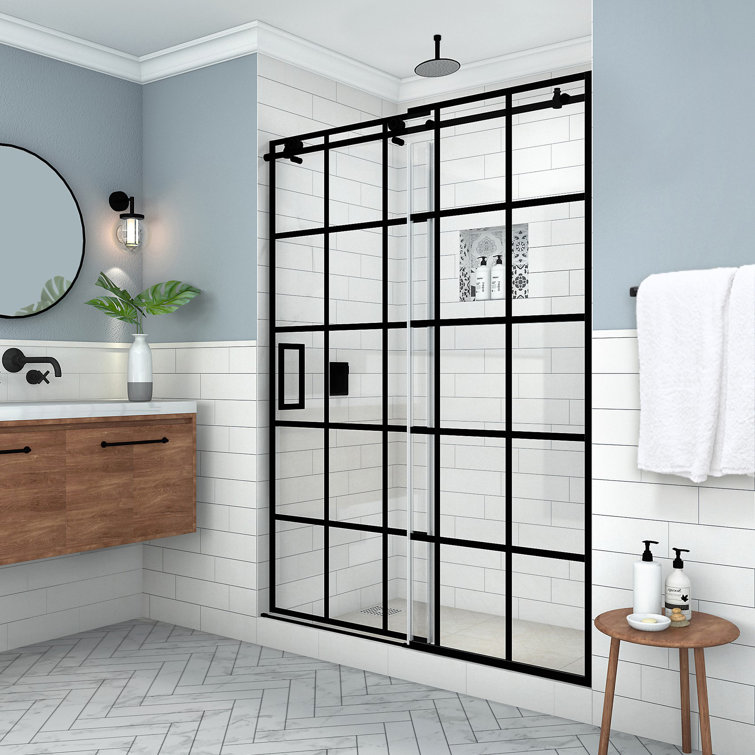 Kamaya XL 80" High x 56" Wide Matte Black Frameless Sliding Shower Door