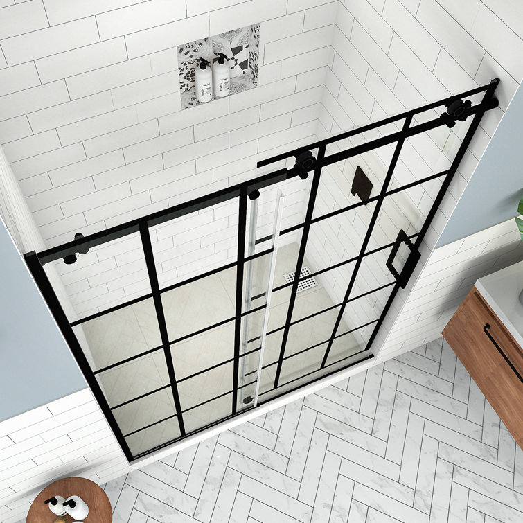 Kamaya XL 80" Matte Black Frameless Sliding Shower Door with Clear Glass