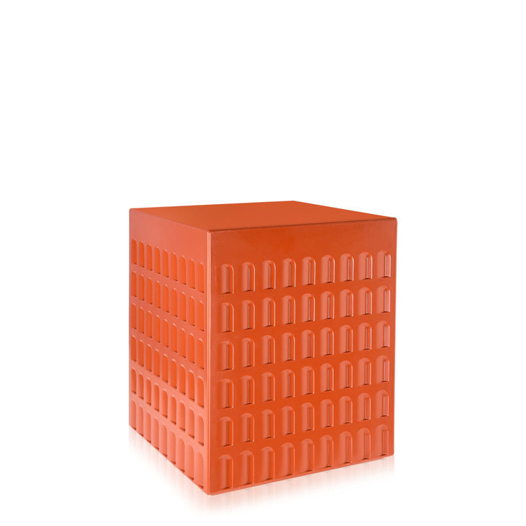 Earth Red Plastic Indoor/Outdoor Stool and Side Table