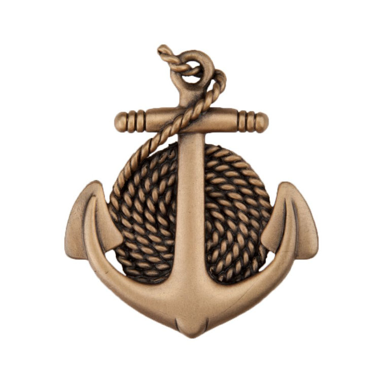 Museum Gold Anchor and Rope Cabinet Knob with Mounting Hardware