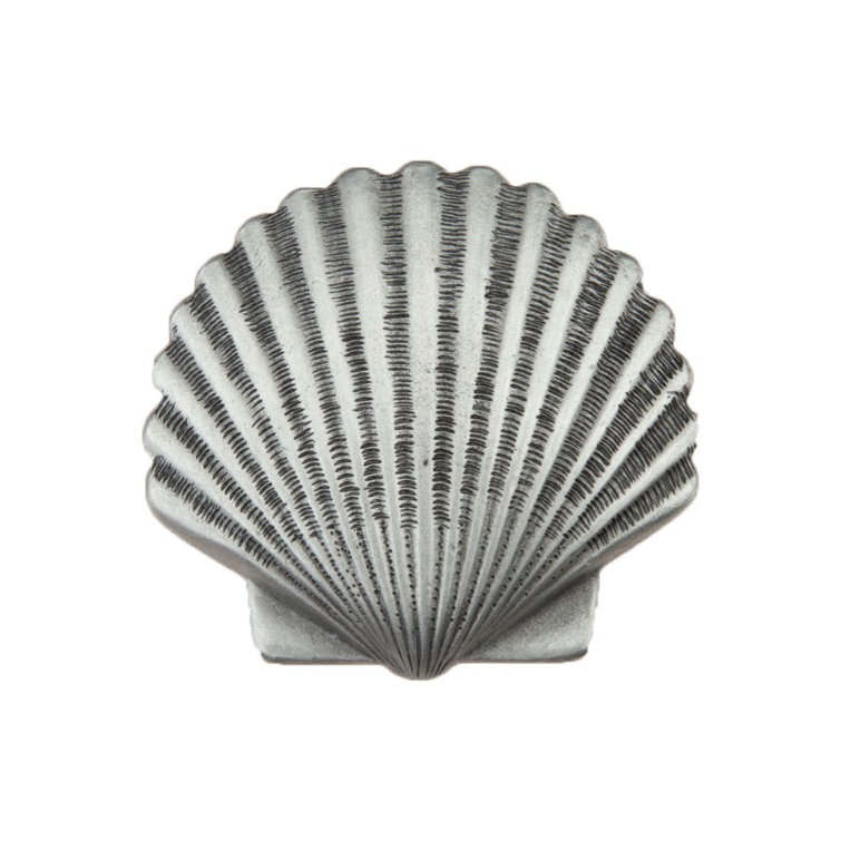 Antique Pewter Scallop Shell Cabinet Knob with Mounting Hardware