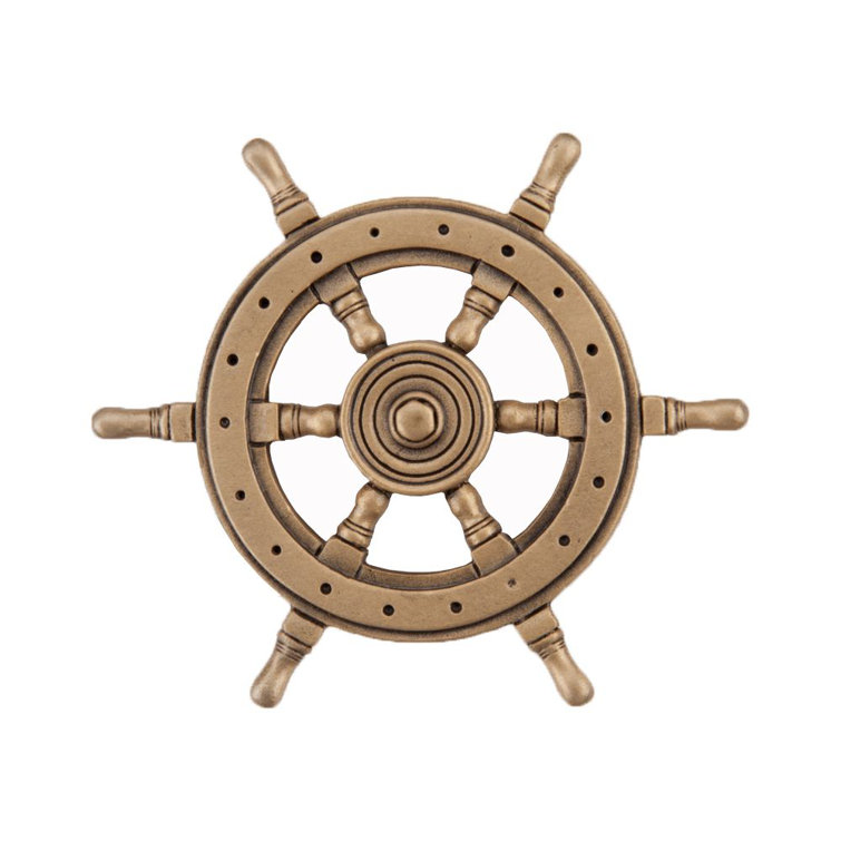 Museum Gold Ship's Wheel Cabinet Knob with Mounting Hardware