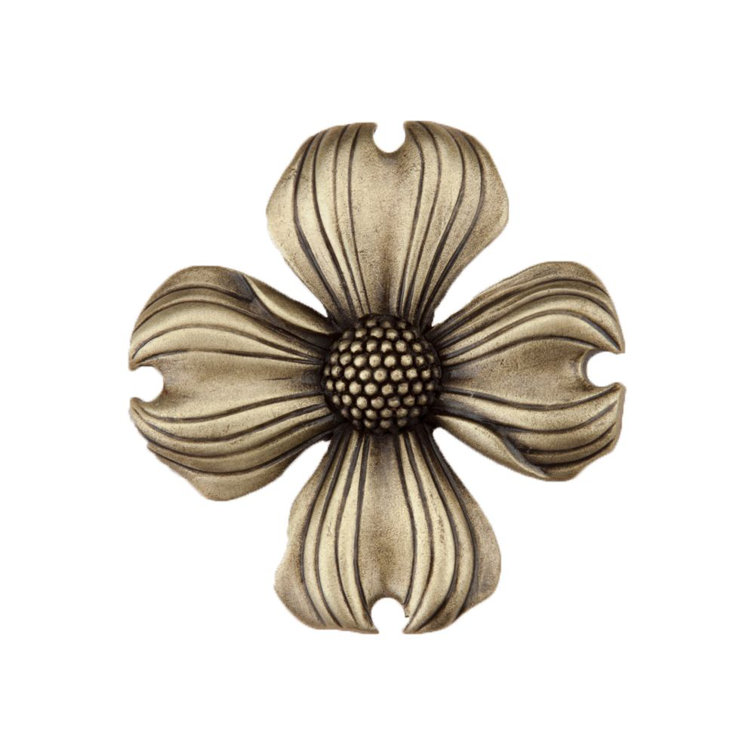 Antique Brass Dogwood Flower Cabinet Knob with Mounting Hardware