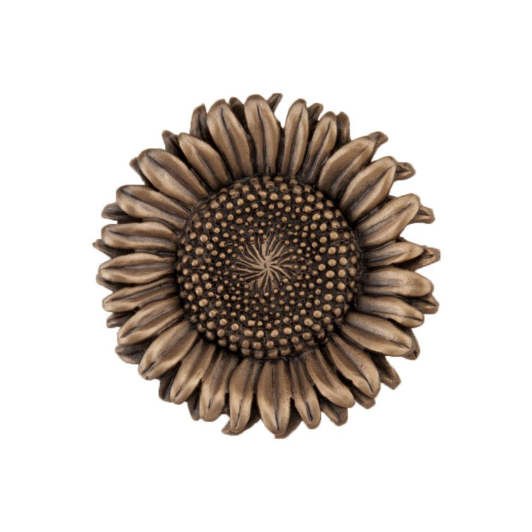 1-3/8" Gold Sunflower Cabinet Knob with Mounting Hardware