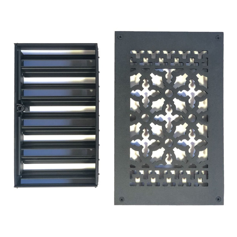 Black Cast Iron Decorative Rectangular Air Register with Louvers