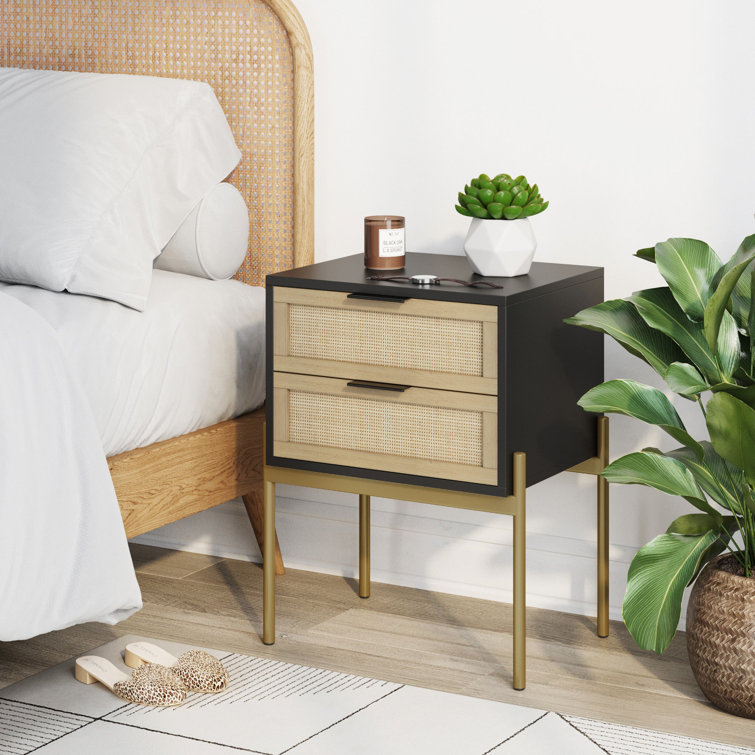 Andrew Black Oak Rattan End Table with Storage
