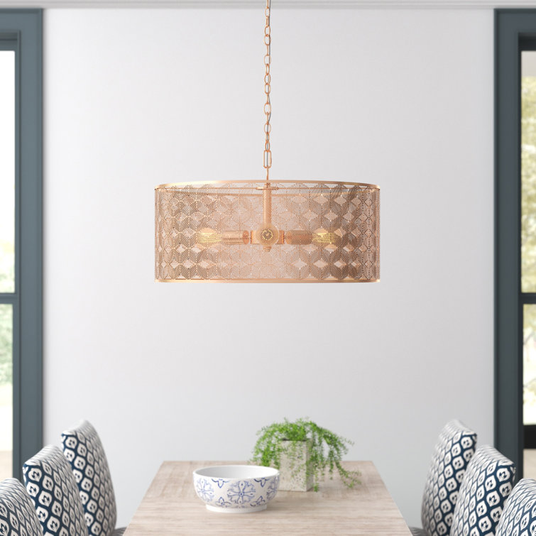 Elegant Polished Gold 25.5" Drum Chandelier with Geometric Cutouts