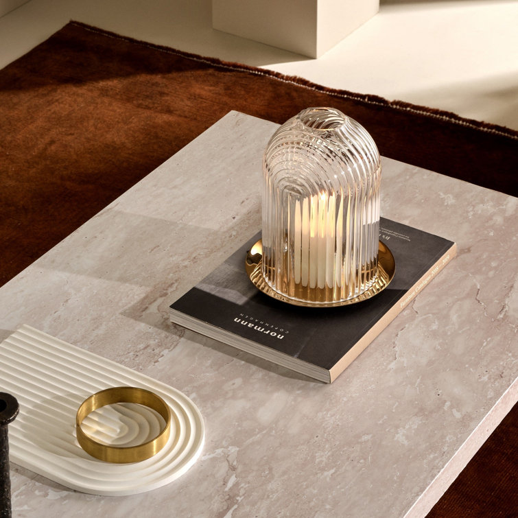 Ilo Ripple-Patterned Clear Glass Candleholder with Copper Base